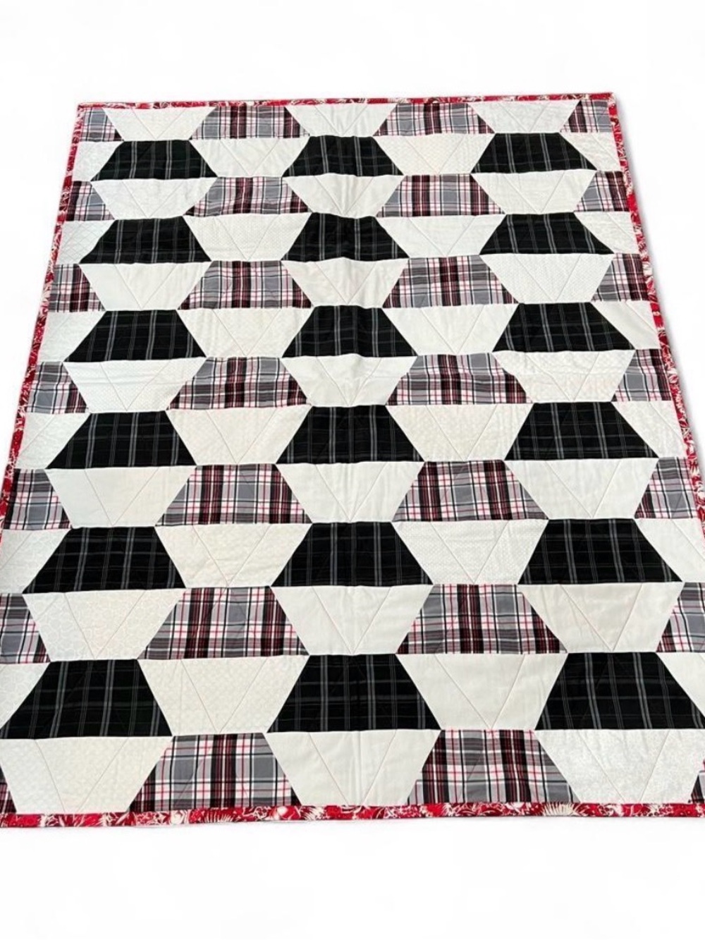 Plaid Black & White Patchwork Quilt - Handmade